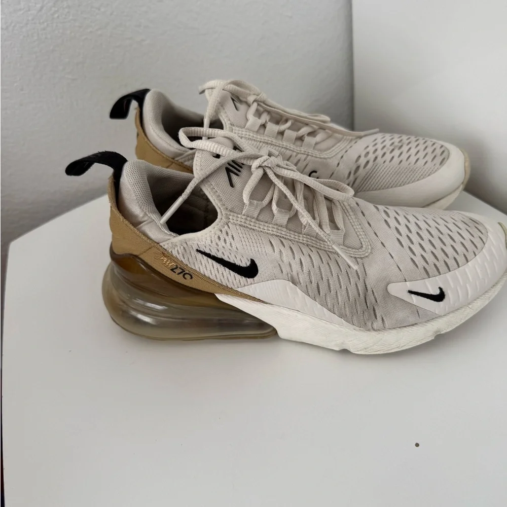 Nike Air Max 270 White and Gold Sneakers size 8